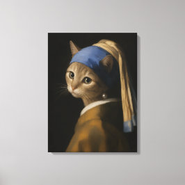 Süßes Mädchen mit einer Perlenohrring-Katzenkunst Leinwanddruck