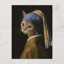 Süßes Mädchen mit einer Perlenohrring-Katzenkunst