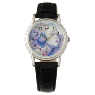 Süßes Mädchen mit Kopfhörer-Musik Moderne Kunst   Armbanduhr