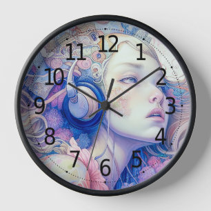 Süßes Mädchen mit Kopfhörer Musik Moderne Kunstwer Uhr