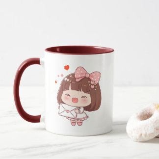 Süßes Mädchen mit Liebesbrief Tasse