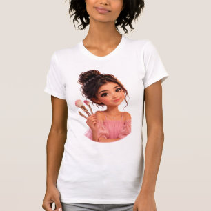 Süßes Mädchen mit Make-up-Pinsel Kunst Frauen T-Sh T-Shirt