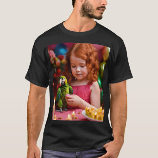 Süßes Mädchen mit Papagei T-Shirt – Farbige Kinder