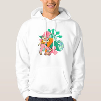 Süßes Mädchen mit riesiger Karotte und rosa Schild Hoodie