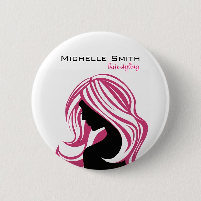 Süßes Mädchen mit rosa Haaren Hairstyling Branding Button (Vorderseite)