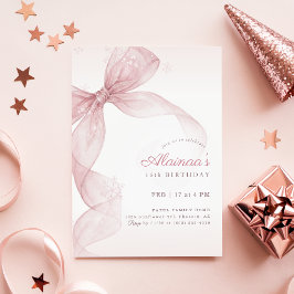 Süßes Mädchen mit rosa Schleife 15. Winter-Geburts Einladung