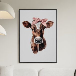 Süßes Mädchen mit rosa Schleife, braune und weiße Poster