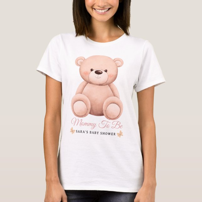 Süßes Mädchen Orange Teddy Bär Mami wird werdende  T-Shirt (Vorderseite)