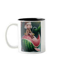 Süßes Mädchen reitet auf einem Wassermelonenwal