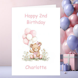 Süßes Mädchen Teddybär 2. Geburtstag Karte