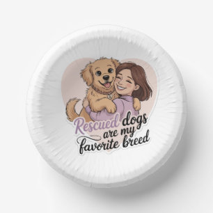 Süßes Mädchen umarmt Rettungshund Kawaii-Illustrat Pappteller