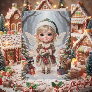 Süßes Mädchen Waldthemen-Malvorlage Weihnachten Karte