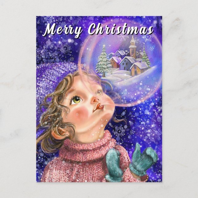 Süßes Mädchen Weihnachtskarte Postkarte (Vorderseite)