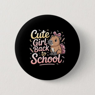 Süßes Mädchen Zurück zur Schule Capybara Erster Sc Button