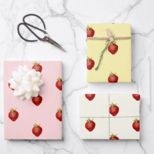 Süßes Mädchenhaftes Erdbeer-Rosa Cremeweiß  Geschenkpapier Set