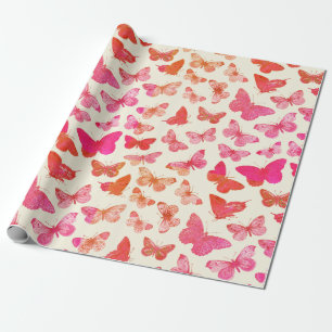Süßes, Mädchenhaftes, Grooviges Rosa Schmetterling Geschenkpapier