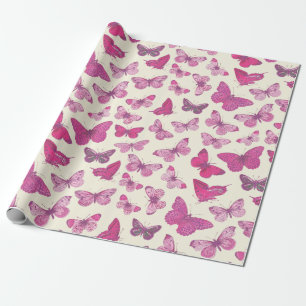 Süßes, Mädchenhaftes Rosa Schmetterlingsmuster Geschenkpapier