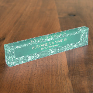 Süßes, Mädchenhaftes Türkis-Mintgrün-Glitter-Büro Namensplakette