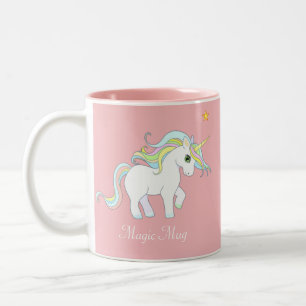 Süßes magisches Einhorn und Stern auf Rosa Zweifarbige Tasse