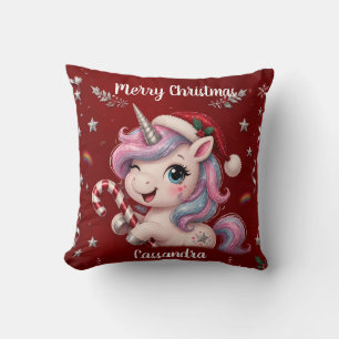 Süßes magisches karmesinrotes Weihnachts-Einhorn-M Kissen