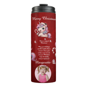 Süßes Magisches Scharlachrotes Weihnachts-Einhorn- Thermosbecher