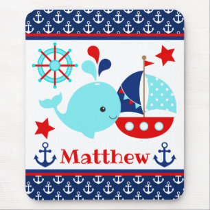 Süßes maritimes Blauwal- und Anker-Muster Mousepad