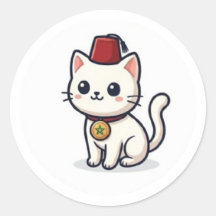 Süßes marokkanisches Kawaii-Katze mit Fez-Aufklebe