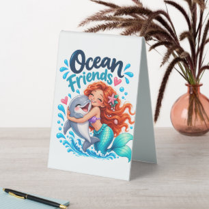 Süßes Meerjungfrau-Ozean-Freunde-Delfin-Design Tischaufsteller