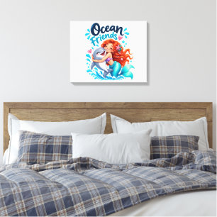 Süßes Meerjungfrau-Ozeanfreunde-Delfin-Design Leinwanddruck