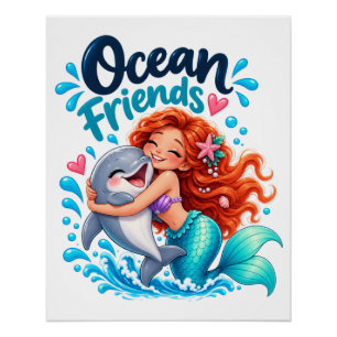 Süßes Meerjungfrau-Ozeanfreunde-Delfin-Design Poster