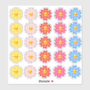 Süßes mehrfarbiges Herz-Blumen-Set Aufkleber
