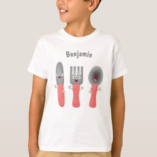 Süßes Messer, Gabel und Löffel-Besteck im Cartoon- T-Shirt