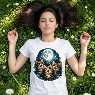 Süßes Miauen Katzen-Trio unter dem Vollmond Damen- T-Shirt