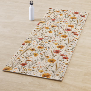 Süßes minimalistisches Boho-Blumenmuster Orange Br Yogamatte