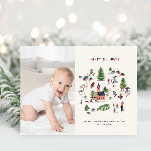 Süßes minimalistisches nordisches Dorf Weihnachtsf Feiertagspostkarte