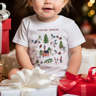 Süßes minimalistisches nordisches Winterdorf Weihn Baby T-shirt