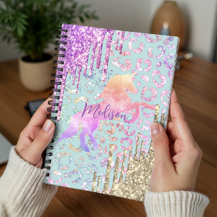 Süßes Mint Einhorn Tierprint Glitter Monogramm Planer