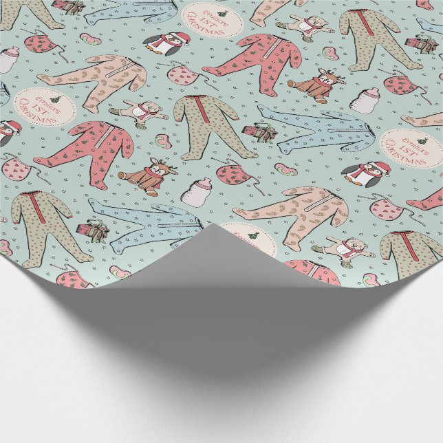 Süßes mintgrünes Erstes Weihnachten des Babys - in Geschenkpapier (Ecke)