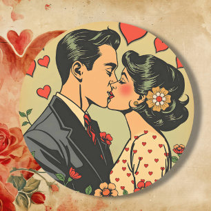 Süßes Mittelklasse-Paar Retro-Pop-Art Quadratischer Aufkleber