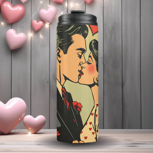 Süßes Mittelklasse-Paar Retro-Pop-Art Thermosbecher