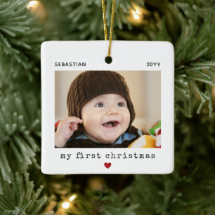 Süßes modernes erstes Weihnachtsbaby-Foto Keramikornament