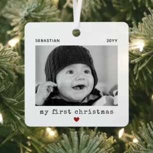 Süßes modernes erstes Weihnachtsbaby-Foto Ornament Aus Metall