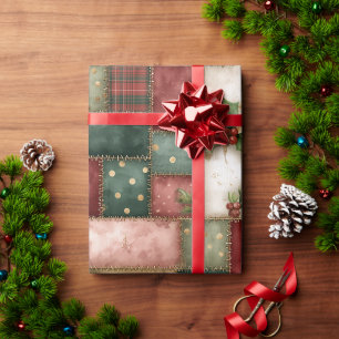 Süßes modernes goldenes Weihnachts-Patchwork-Muste Geschenkpapier
