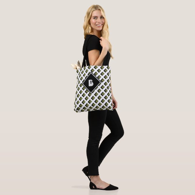 Süßes modernes Monogramm Initial Muster Schwarz Gr Tasche (Am Model)