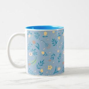 Süßes modernes Muster Natur floral blau vintage Zweifarbige Tasse