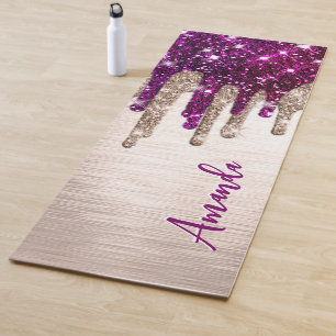 Süßes modernes rosa rotes Glitter-Tropfen-Monogram Yogamatte
