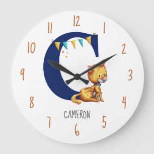 Süßes Monogramm Katzenkinderzimmer  Große Wanduhr