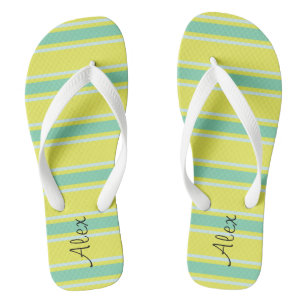 Süßes Monogramm l Trendiges, helles Streifenmuster Flip Flops