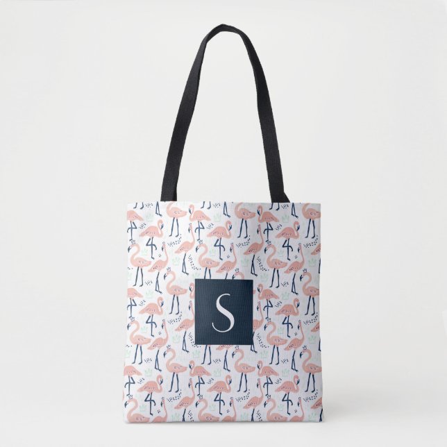 Süßes Monogramm Rosa Flamingo Muster Tasche (Vorderseite)