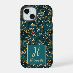Süßes monogrammiertes florales Wasserfarbenmuster iPhone 15 Hülle